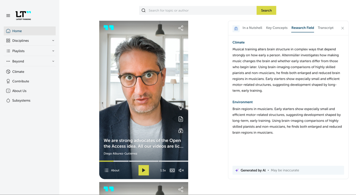 Desktop knowledge view, Research Field tab