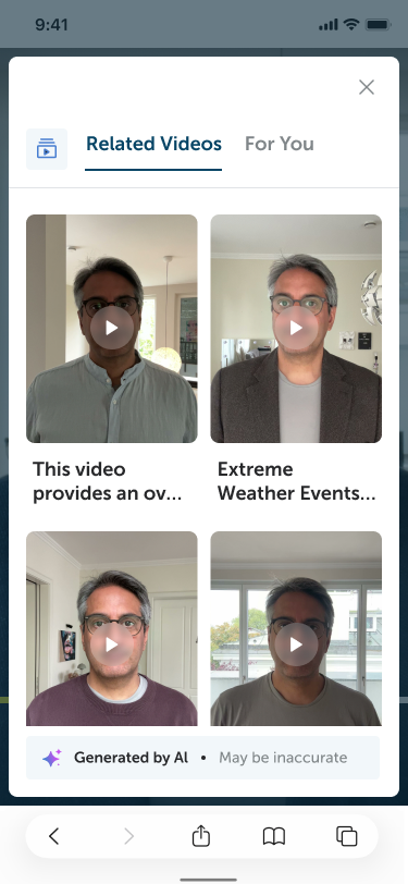 Mobile dialog, related videos view