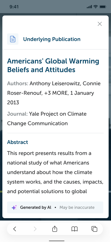 Mobile dialog, underlying publication view